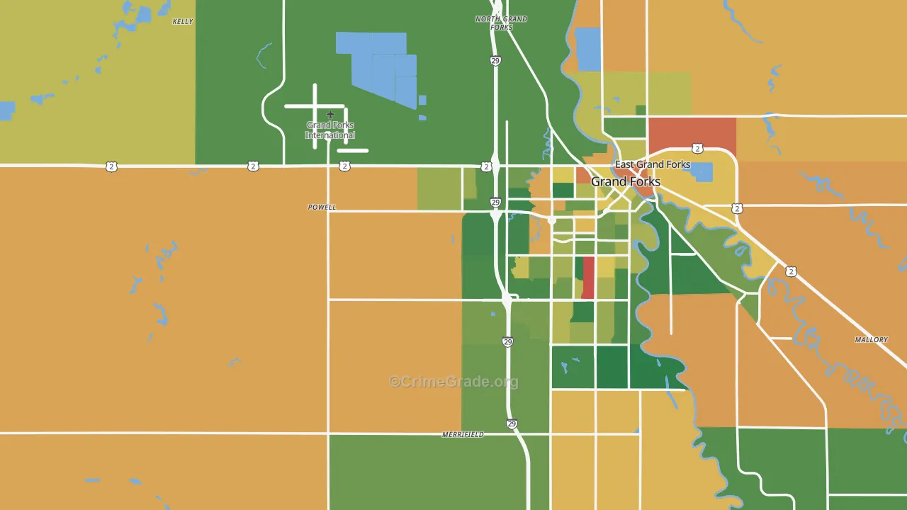 Grand Forks County, ND Map of Robbery Rates