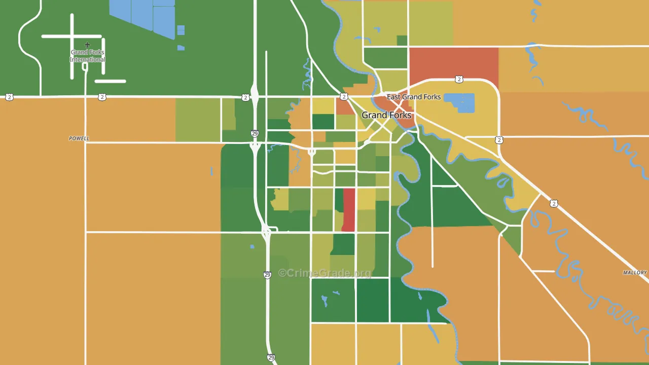Grand Forks, ND Map of Robbery Rates