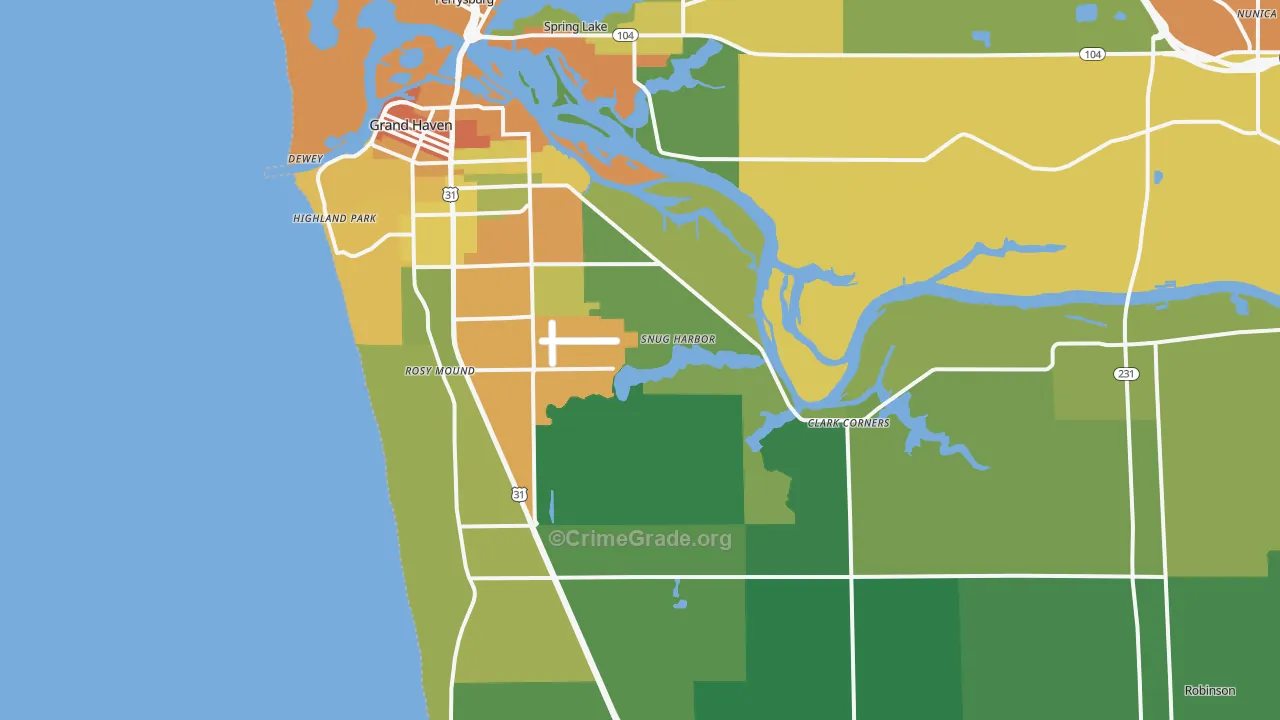 Grand Haven, MI Map of Robbery Rates