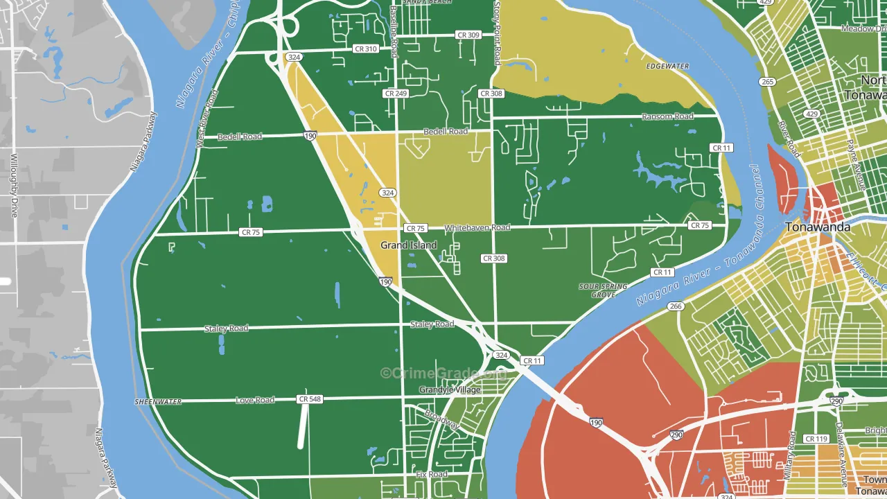 Grand Island, NY Map of Robbery Rates