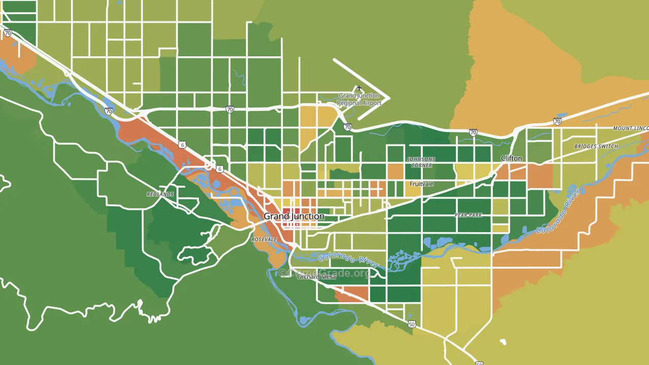 Grand Junction, CO Map of Robbery Rates