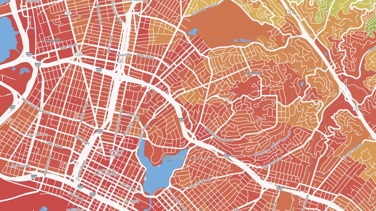 Grand Lake, Oakland, CA Map of Robbery Rates