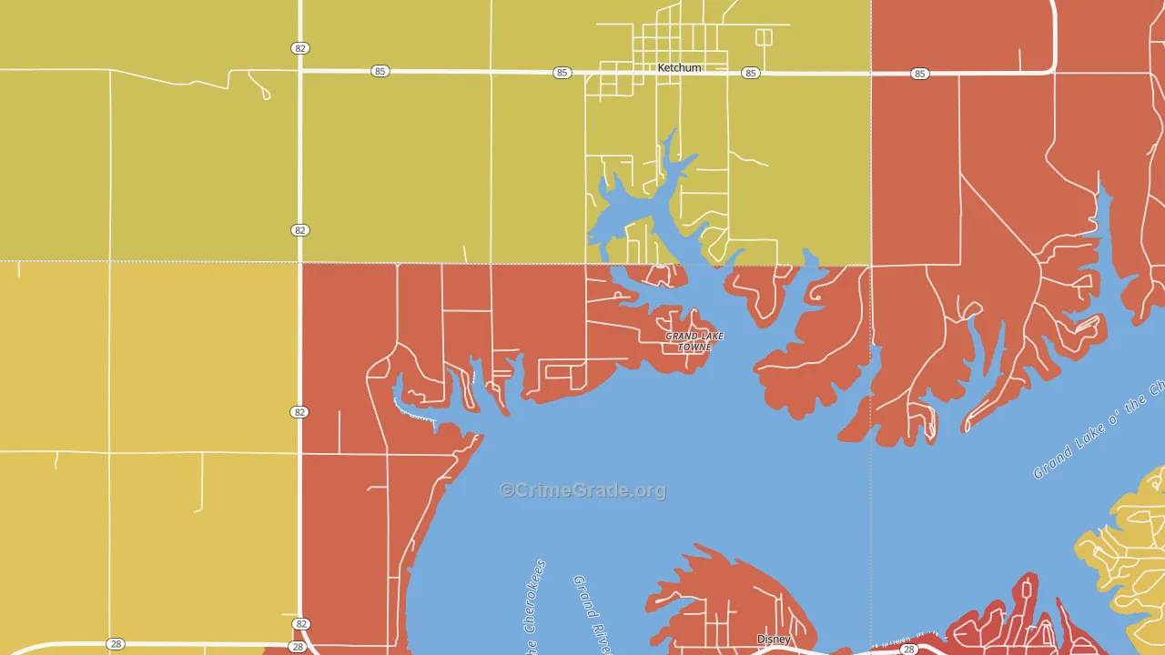 Grand Lake Towne, OK Map of Robbery Rates