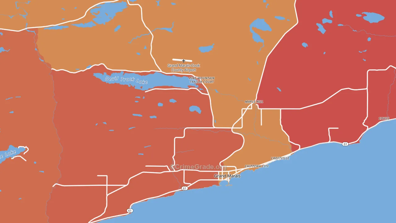 Grand Marais, MN Map of Robbery Rates