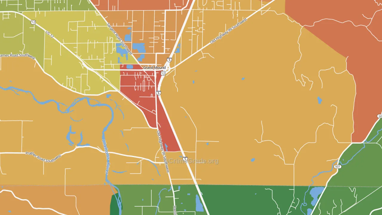 Grand Mound, WA Map of Robbery Rates