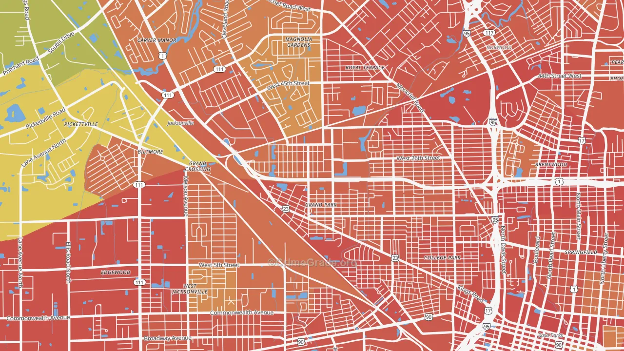 Grand Park, Jacksonville, FL Map of Robbery Rates