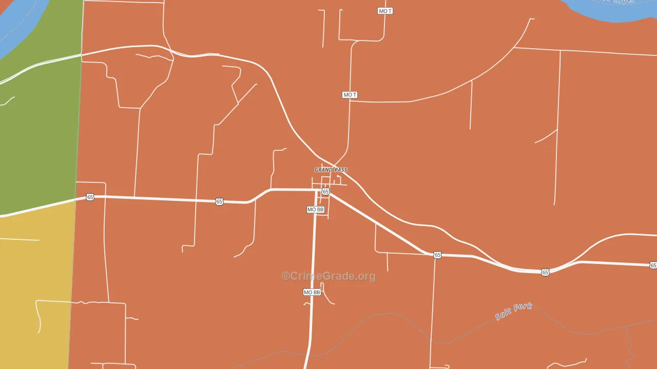 Grand Pass, MO Map of Robbery Rates