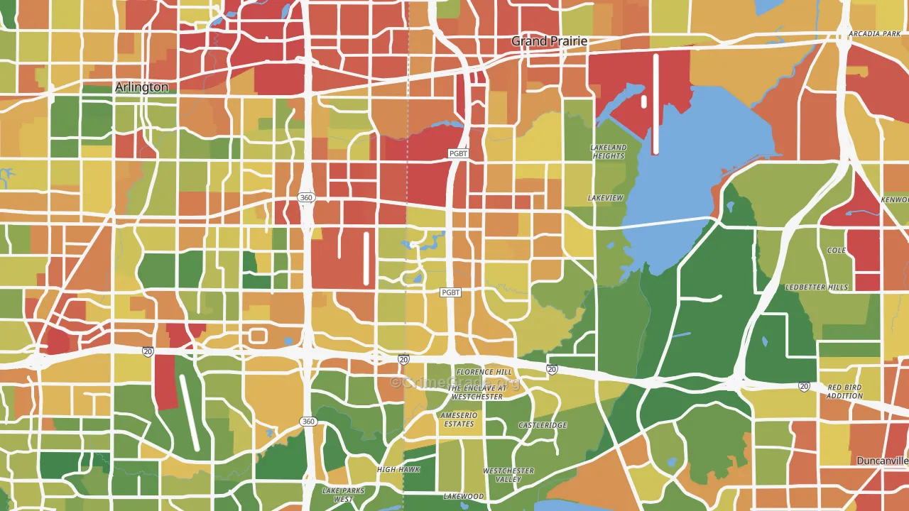 Grand Prairie, TX Map of Robbery Rates