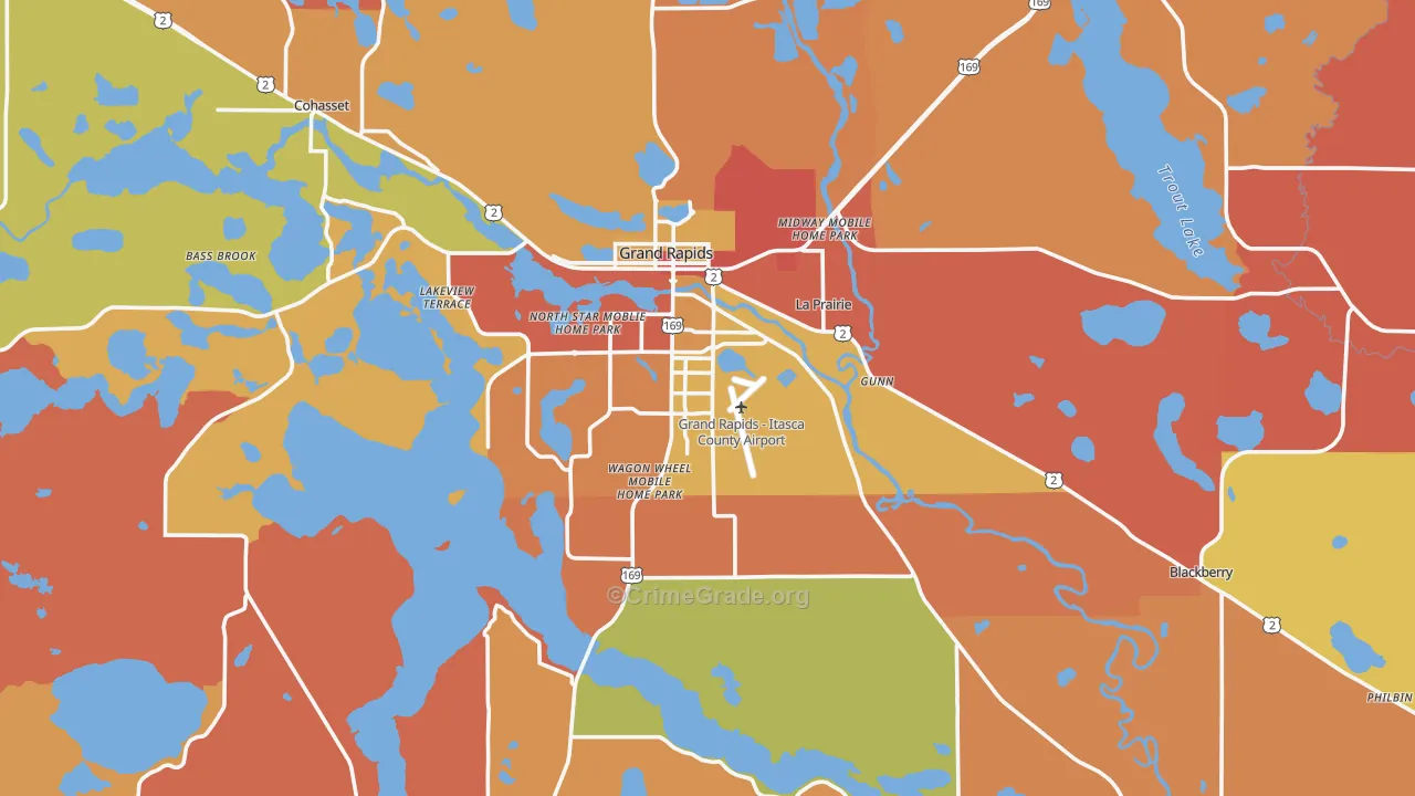 Grand Rapids, MN Map of Robbery Rates