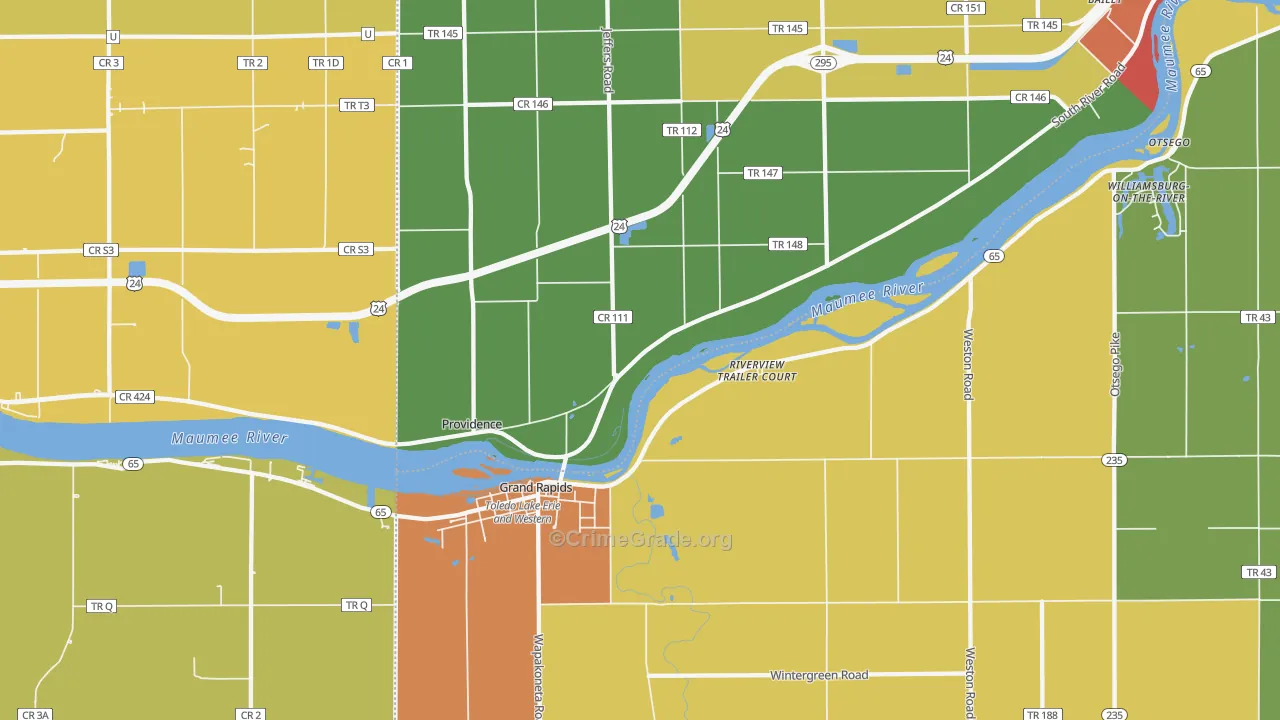 Grand Rapids, OH Map of Robbery Rates