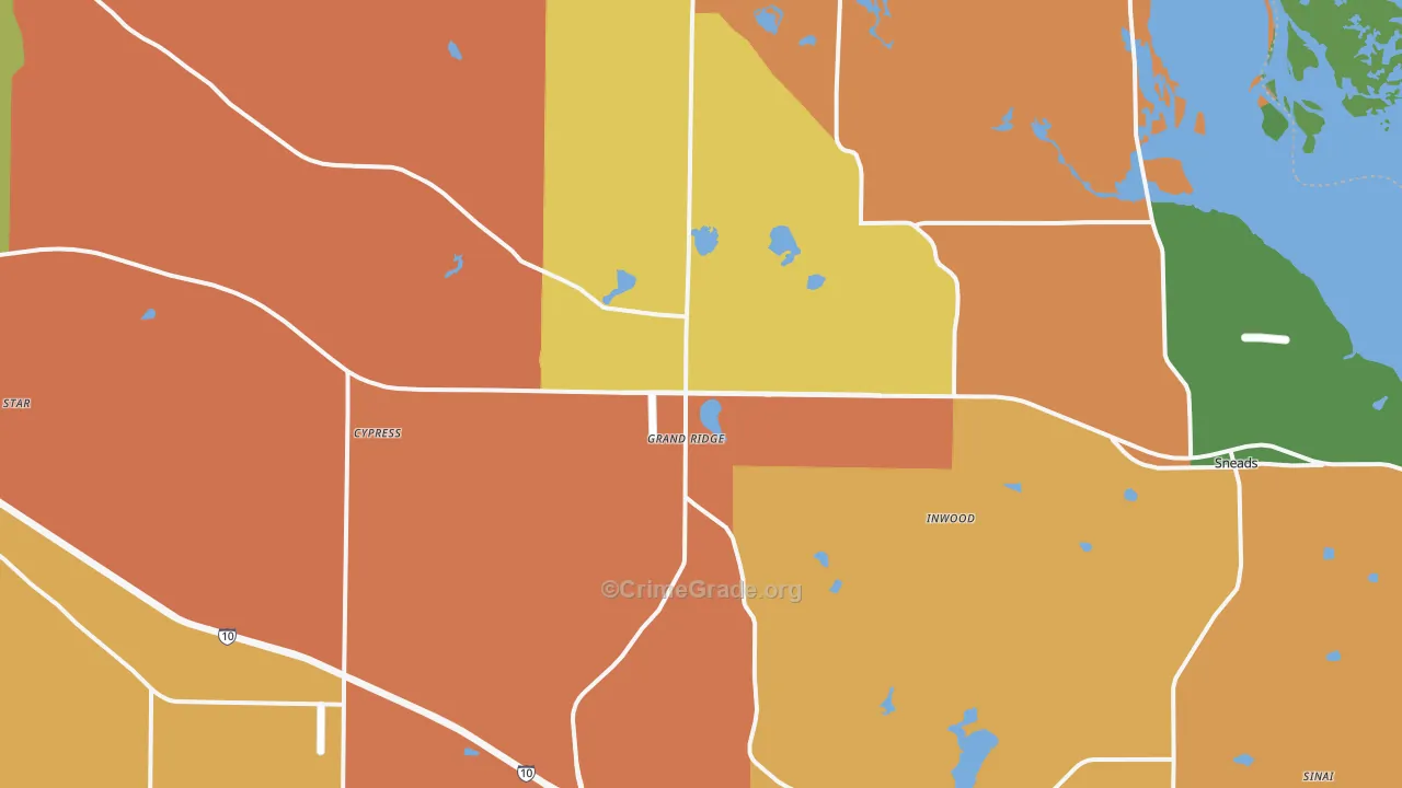 Grand Ridge, FL Map of Robbery Rates