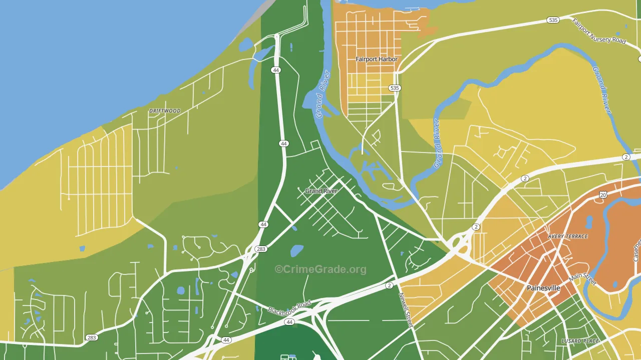 Grand River, OH Map of Robbery Rates