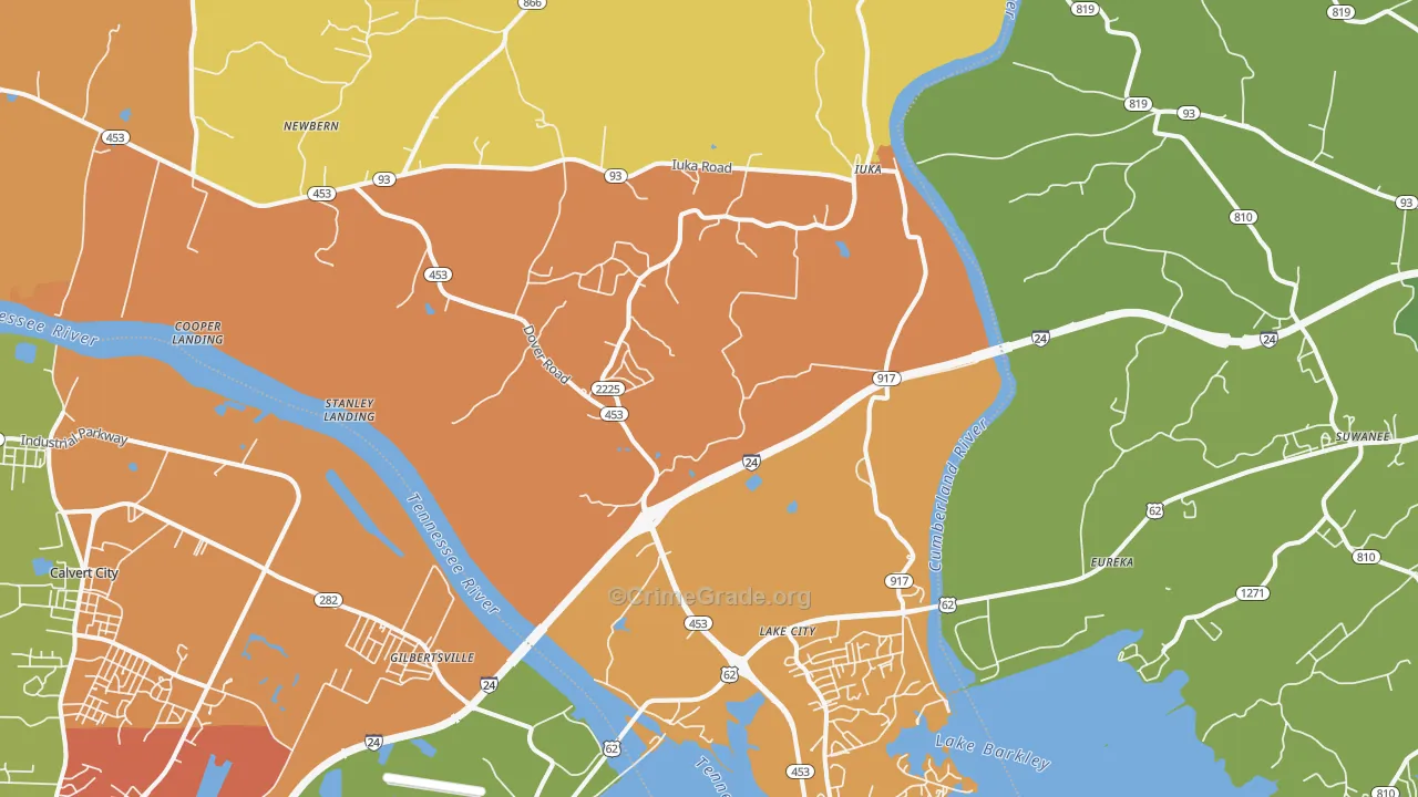 Grand Rivers, KY Map of Robbery Rates