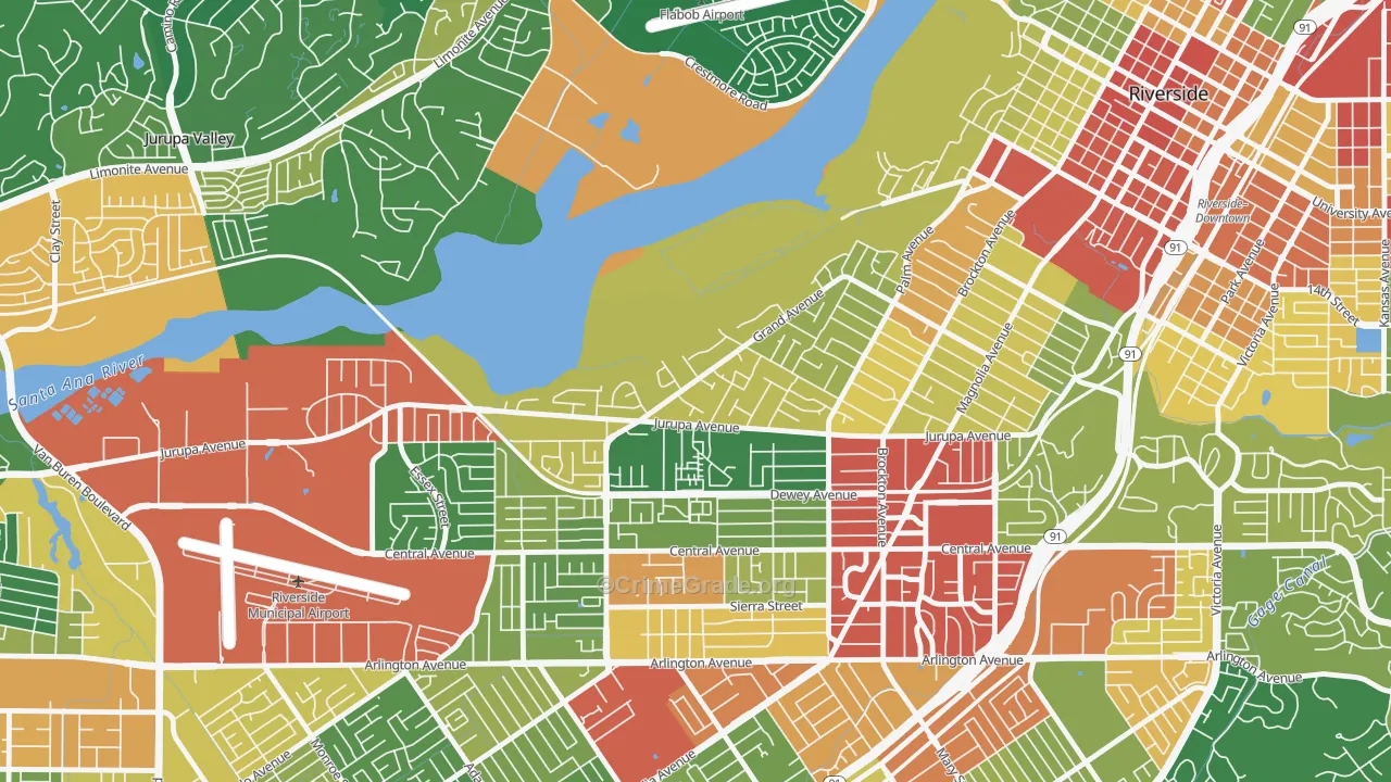 Grand, Riverside, CA Map of Robbery Rates