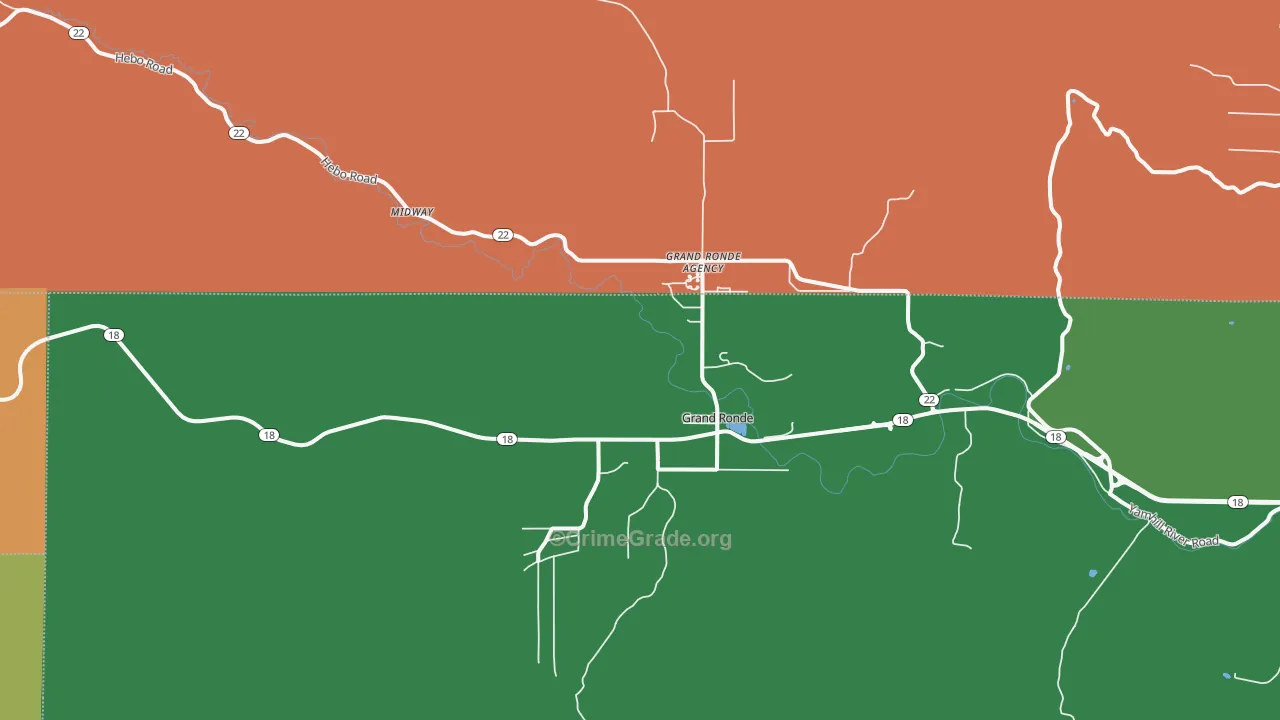 Grand Ronde, OR Map of Robbery Rates