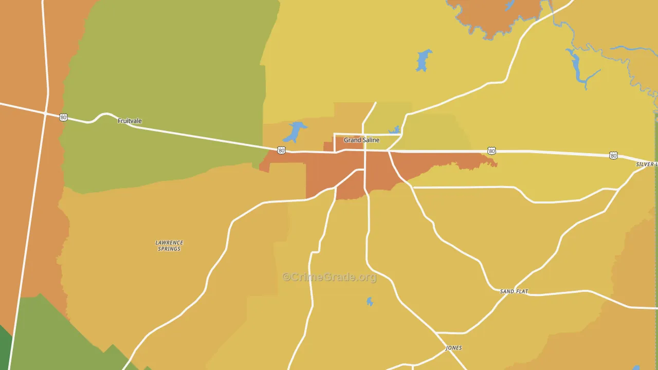 Grand Saline, TX Map of Robbery Rates