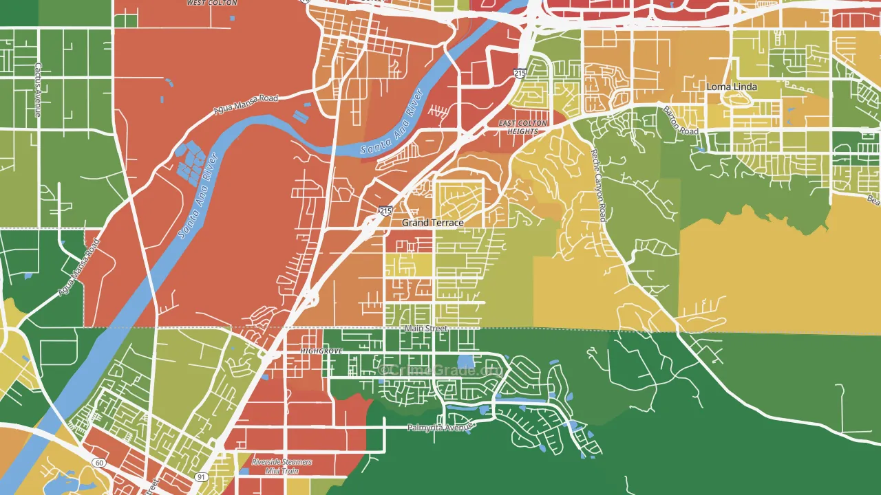 Grand Terrace, CA Map of Robbery Rates