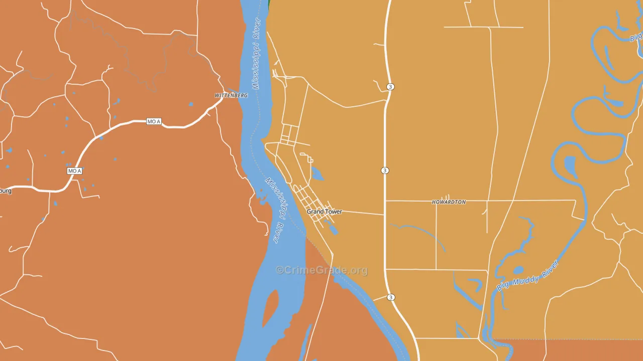 Grand Tower, IL Map of Robbery Rates