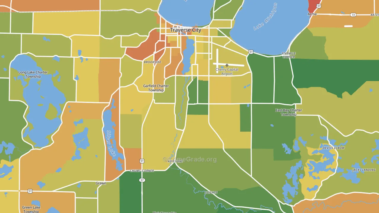 Grand Traverse County, MI Map of Robbery Rates