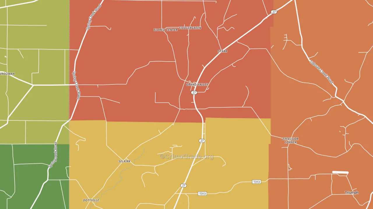 Grand Valley, PA Map of Robbery Rates