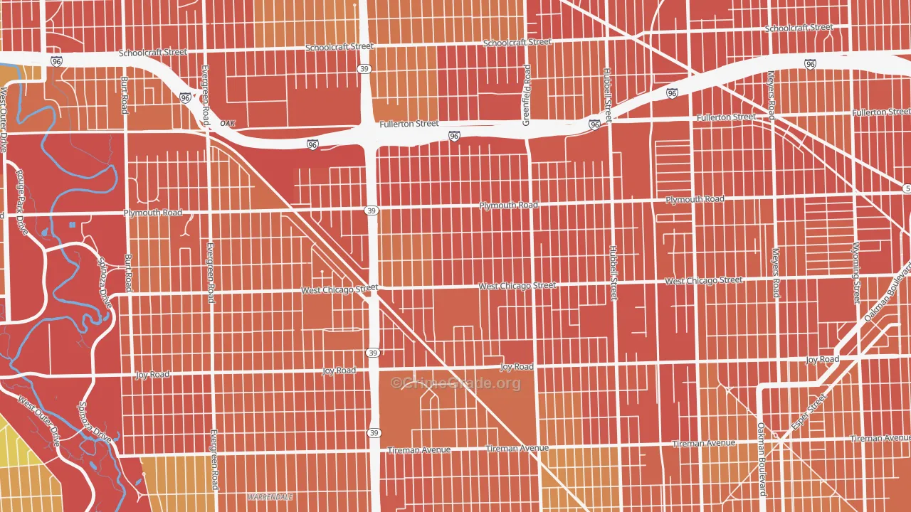 Grandale, Detroit, MI Map of Robbery Rates