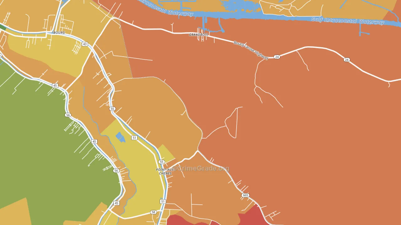 Grandbois, LA Map of Robbery Rates