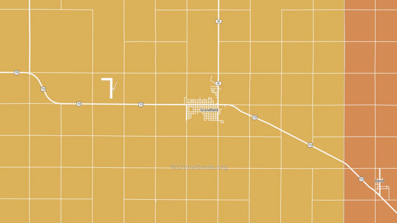 Grandfield, OK Map of Robbery Rates