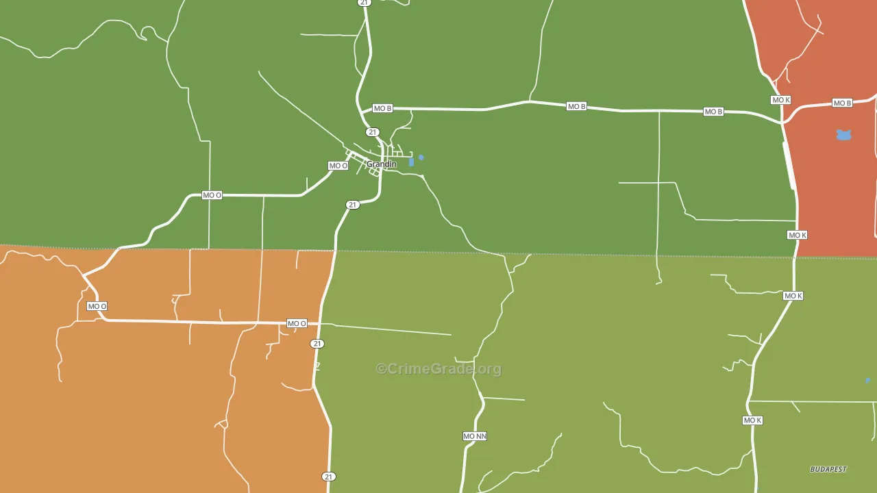 Grandin, MO Map of Robbery Rates