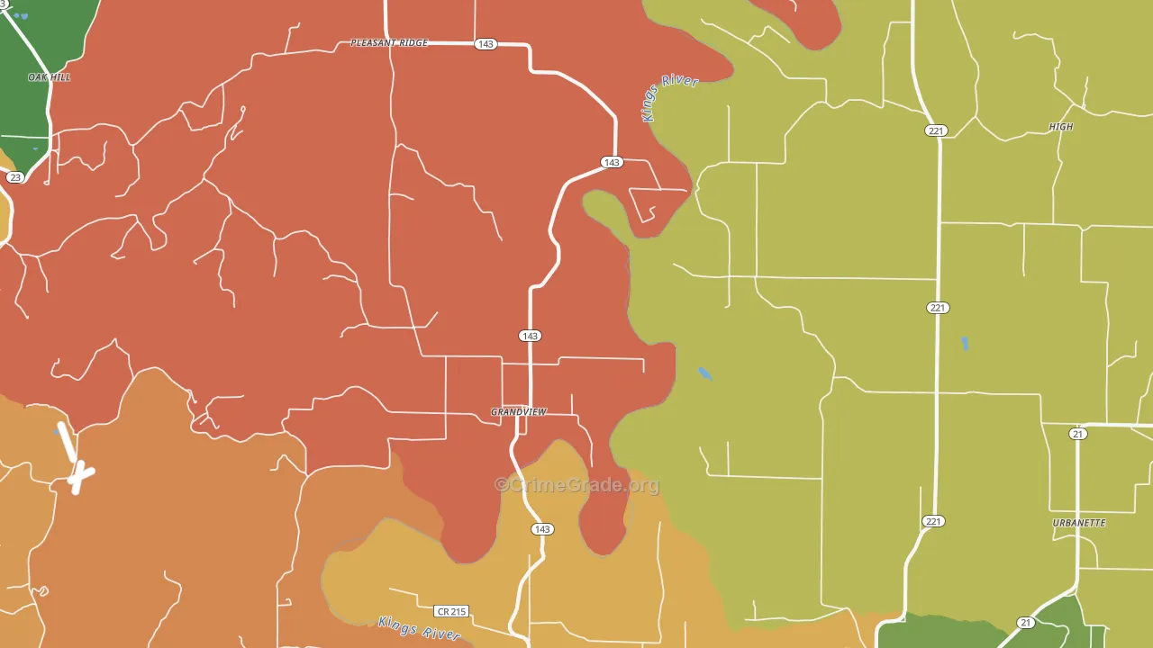 Grandview, AR Map of Robbery Rates