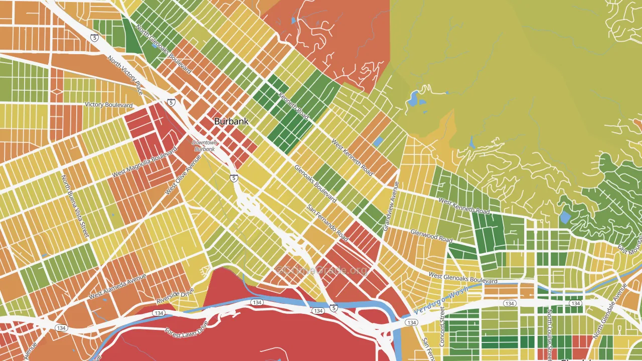 Grandview, Glendale, CA Map of Robbery Rates