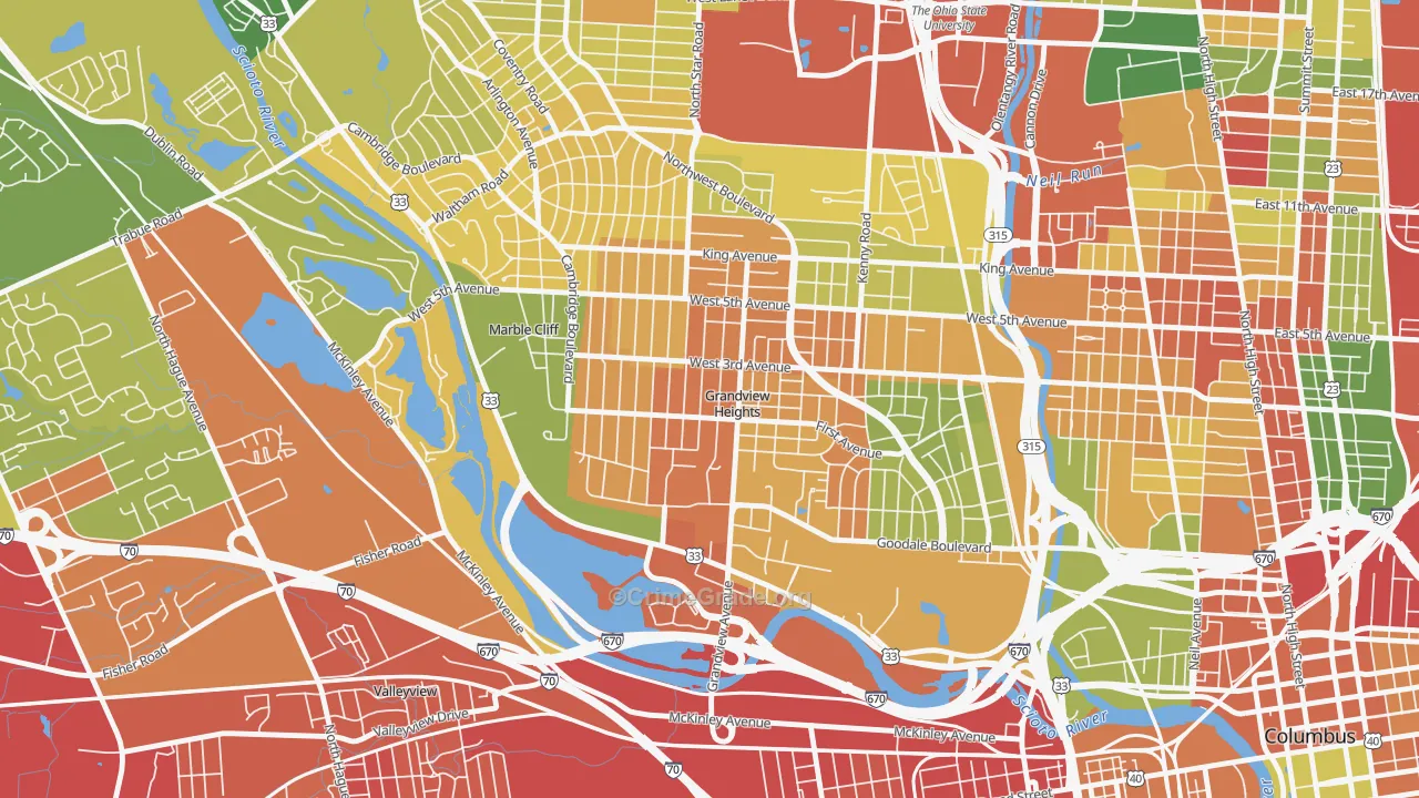 Grandview Heights, OH Map of Robbery Rates