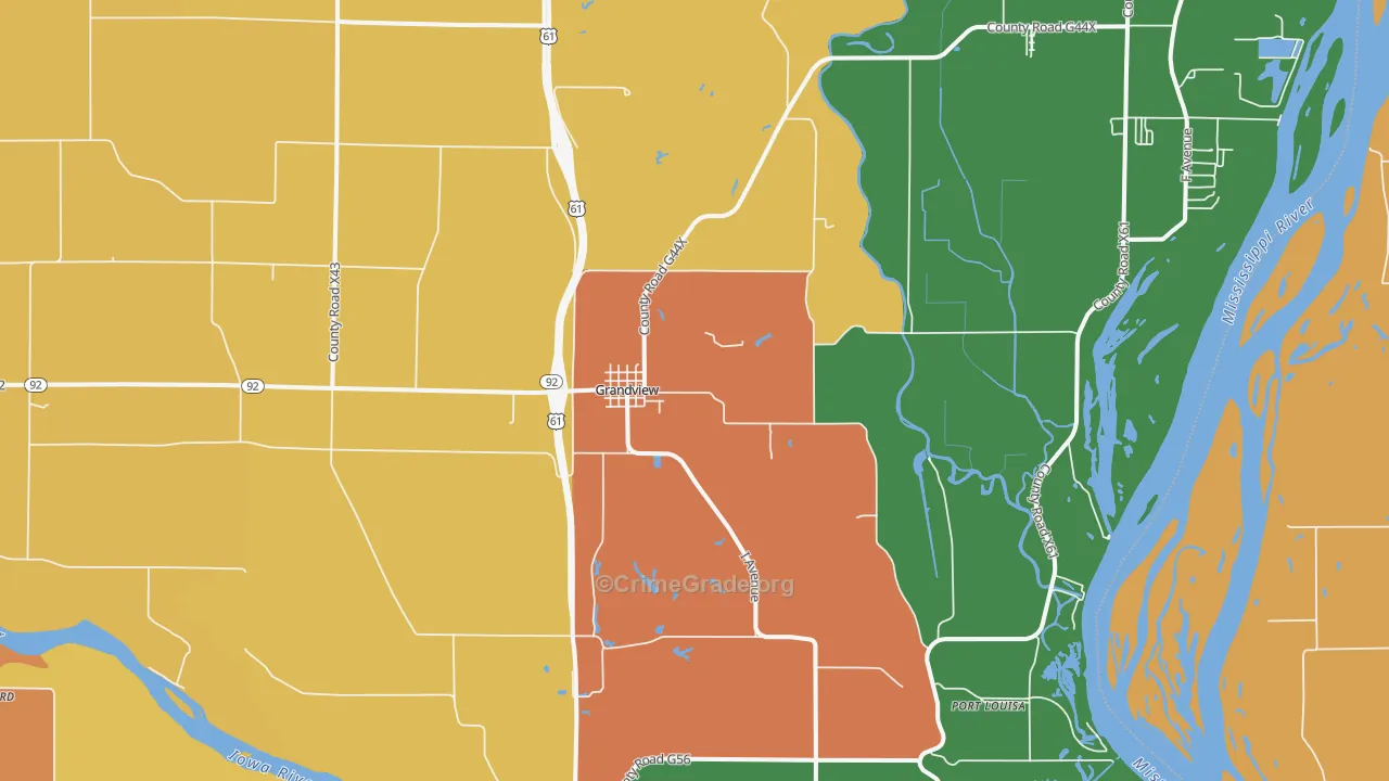 Grandview, IA Map of Robbery Rates