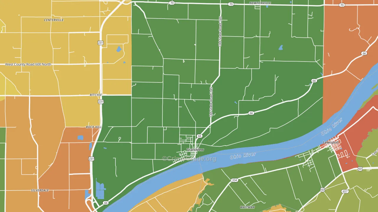Grandview, IN Map of Robbery Rates