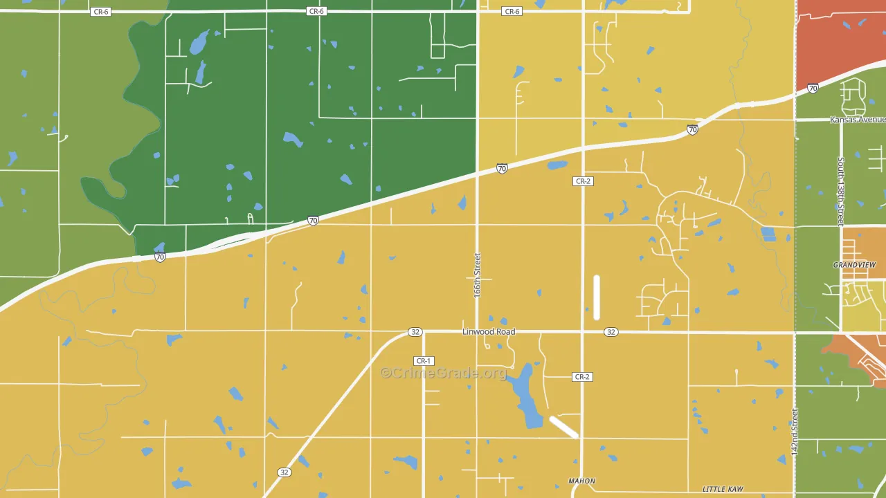 Grandview, KS Map of Robbery Rates