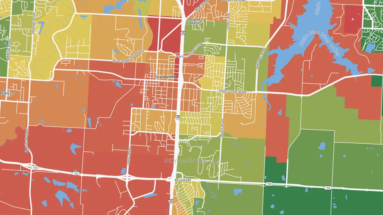 Grandview, MO Map of Robbery Rates