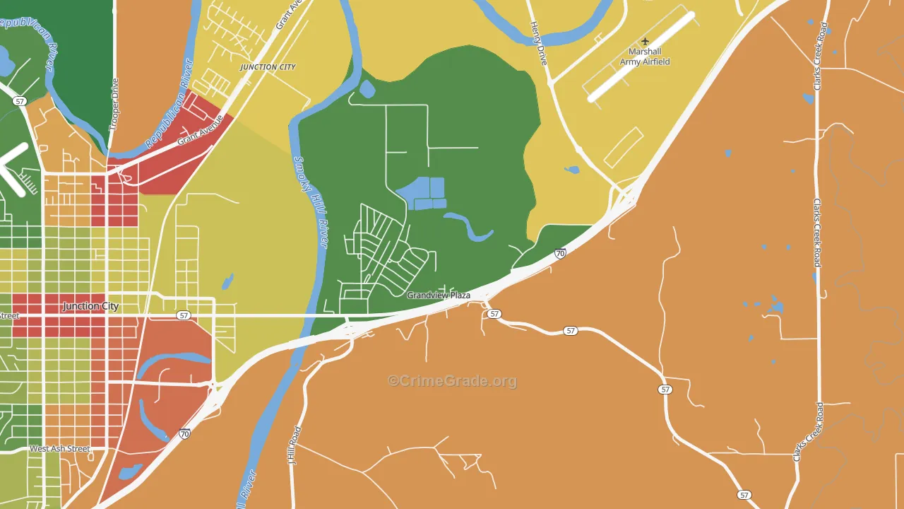 Grandview Plaza, KS Map of Robbery Rates