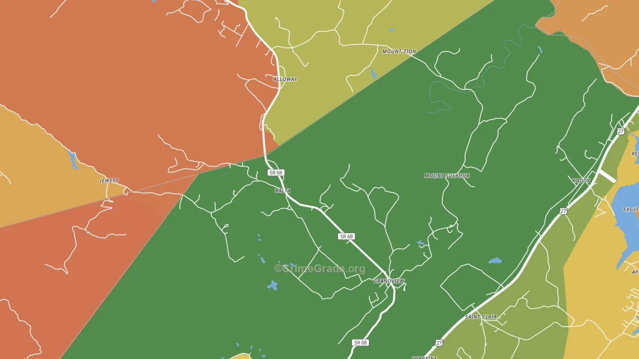 Grandview, TN Map of Robbery Rates
