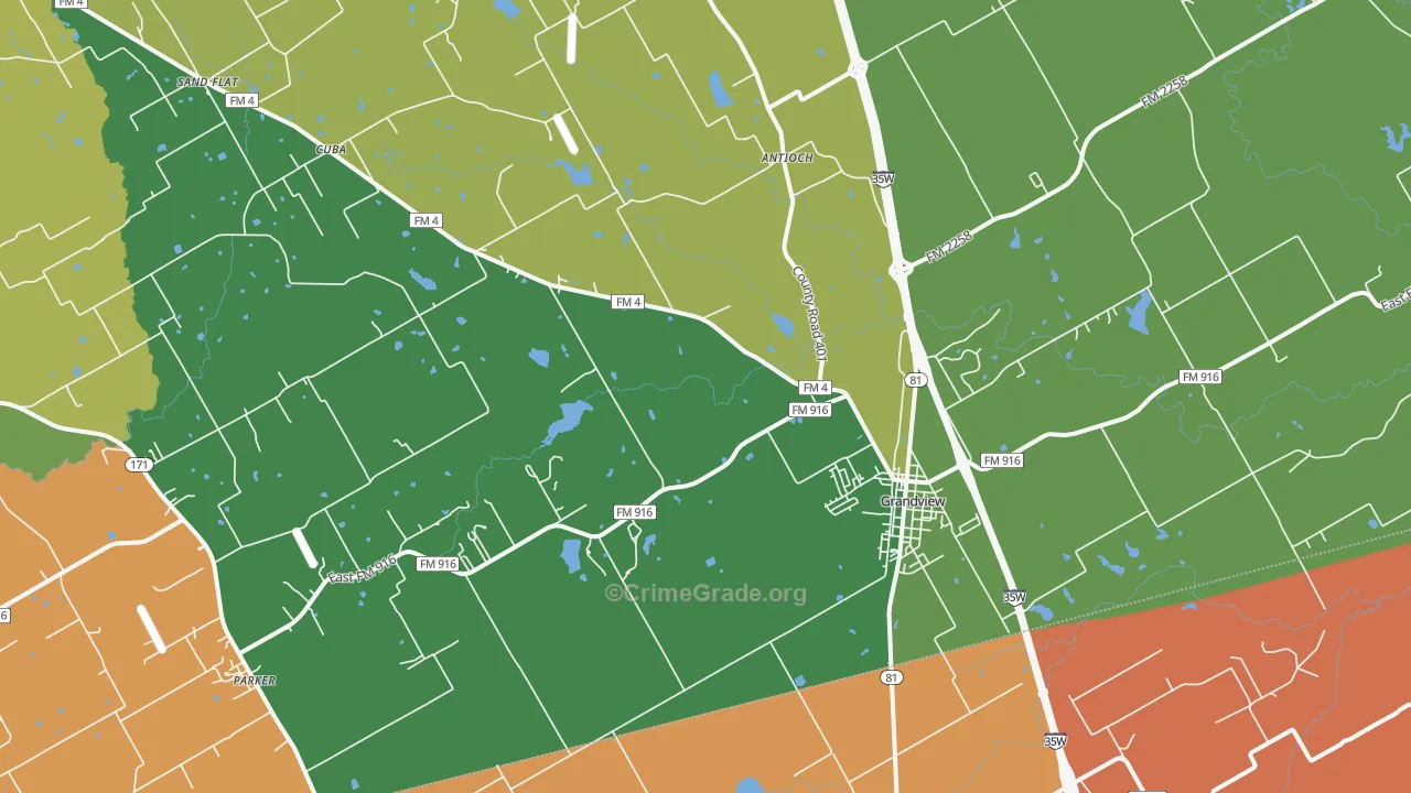 Grandview, TX Map of Robbery Rates