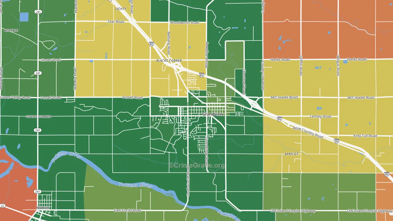 Grandview, WA Map of Robbery Rates