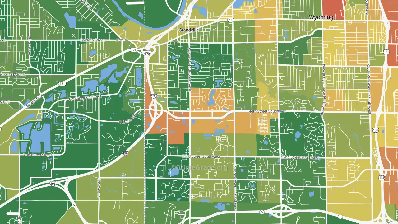 Grandville, MI Map of Robbery Rates