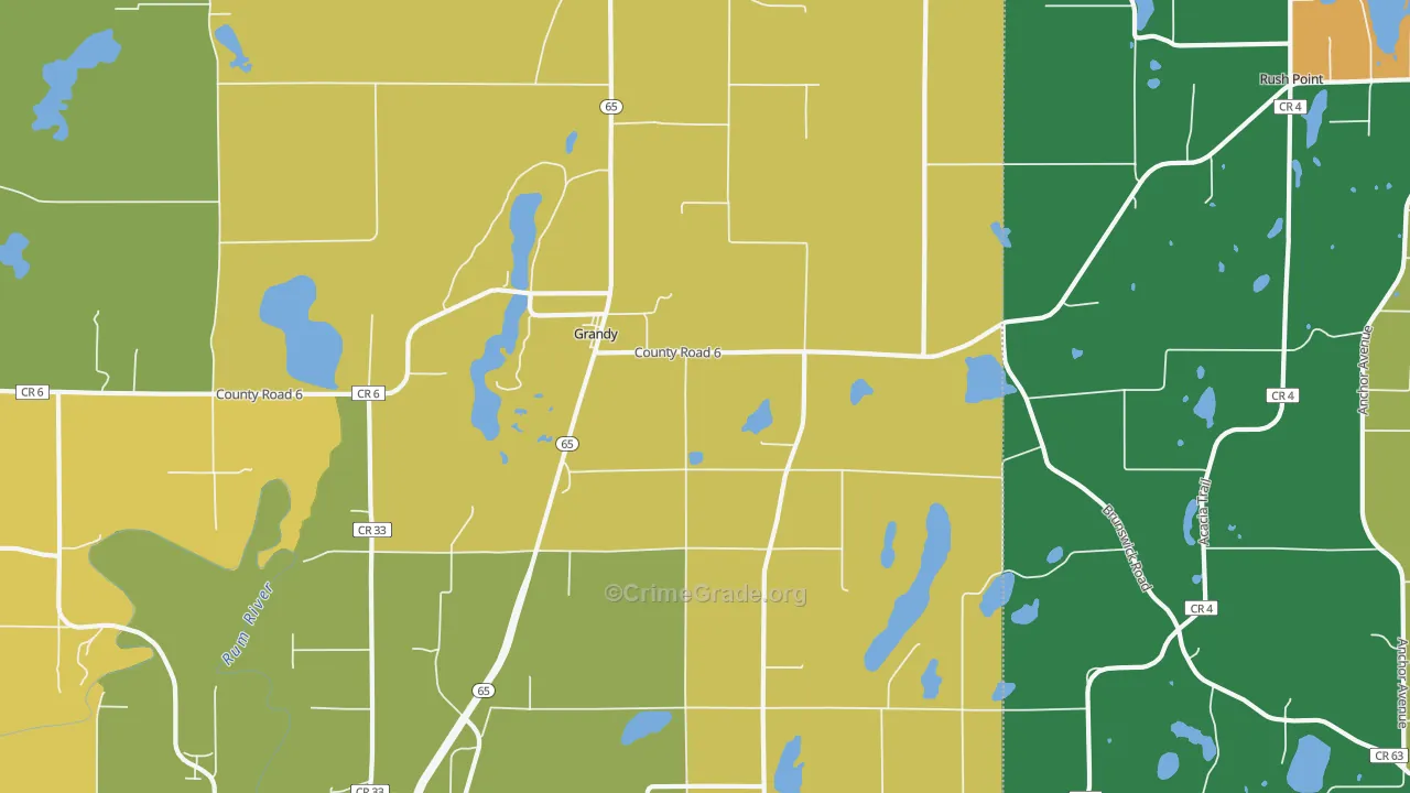 Grandy, MN Map of Robbery Rates