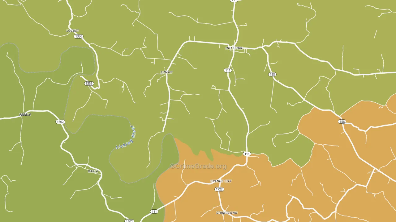 Grange City, KY Map of Robbery Rates