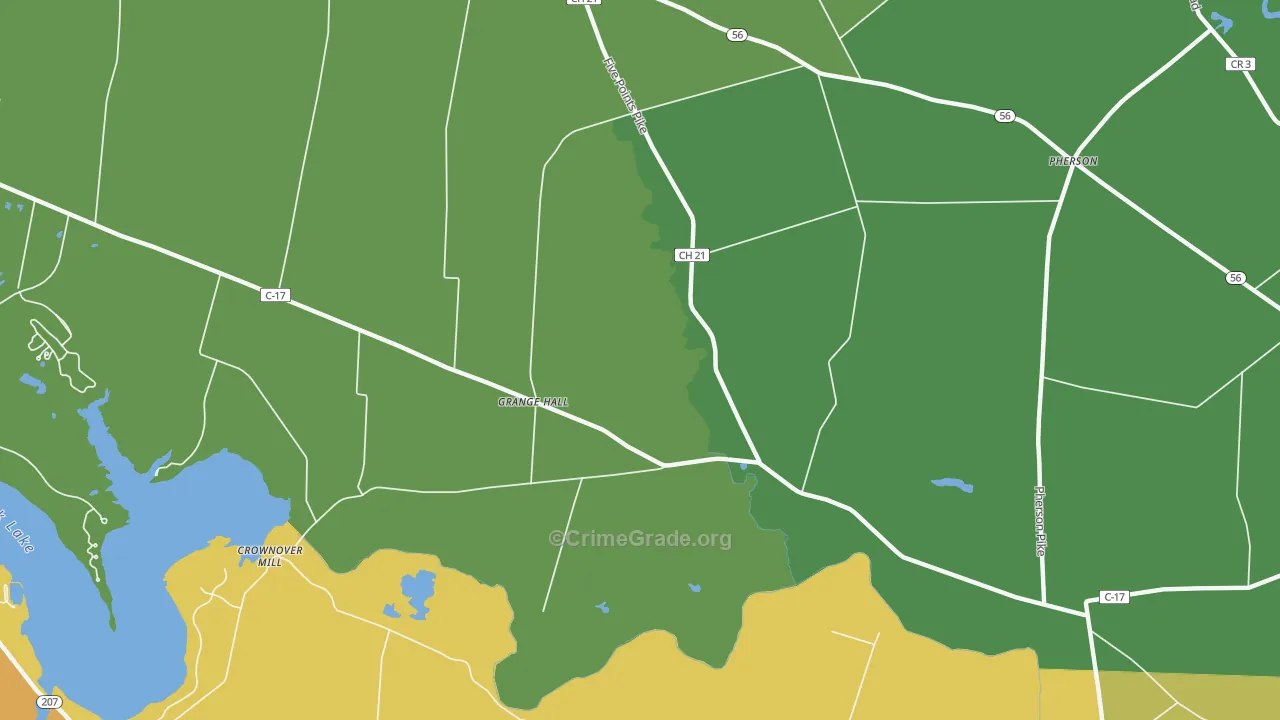 Grange Hall, OH Map of Robbery Rates