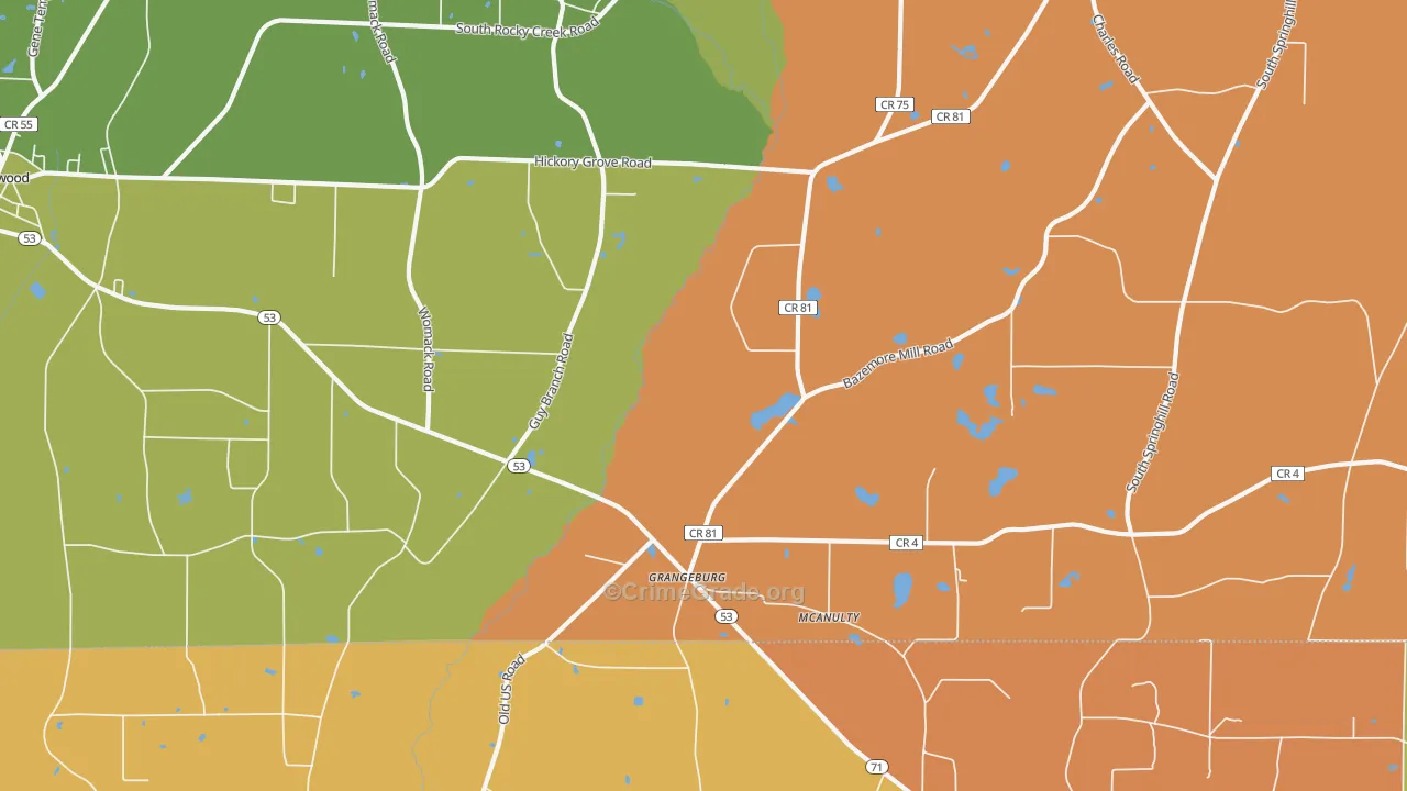 Grangeburg, AL Map of Robbery Rates