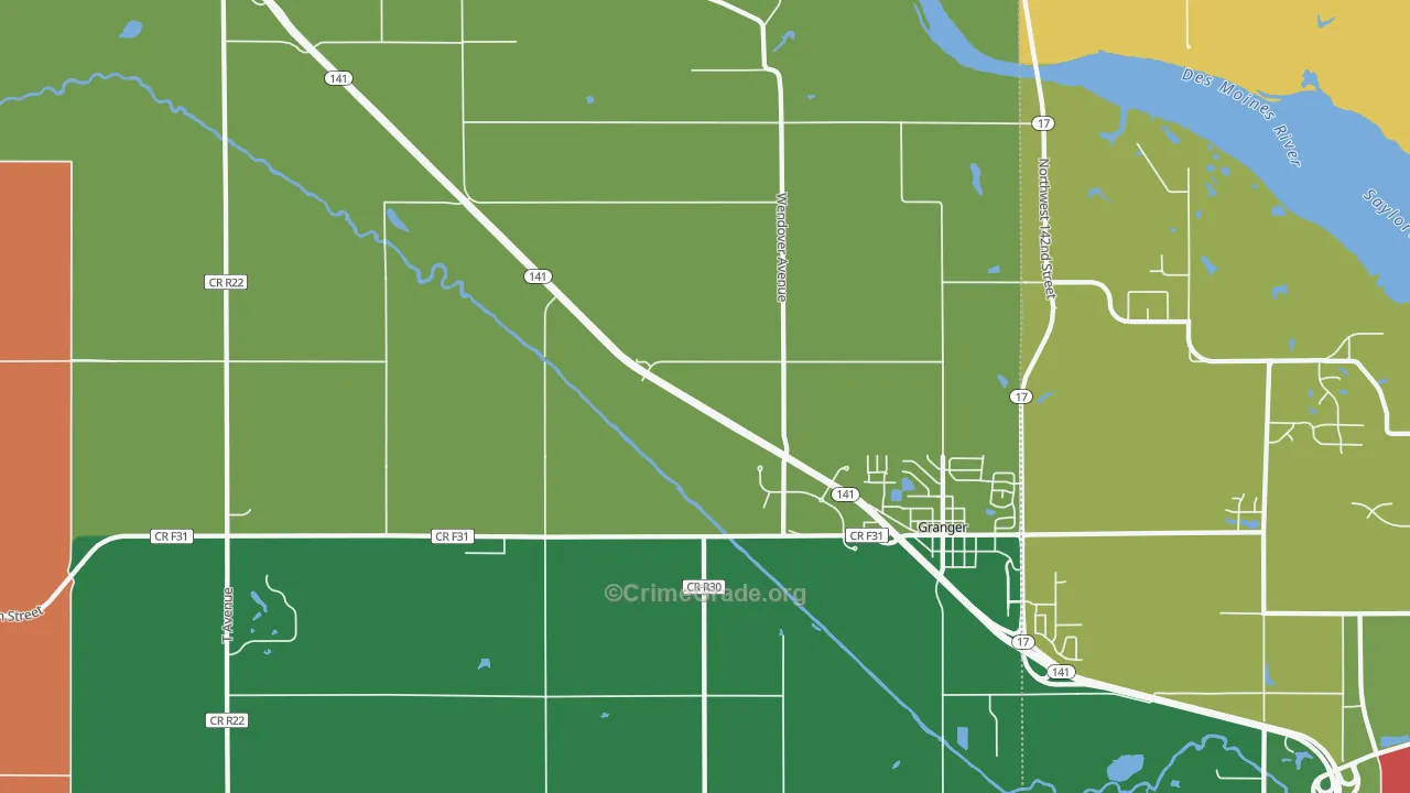 Granger Homesteads, IA Map of Robbery Rates