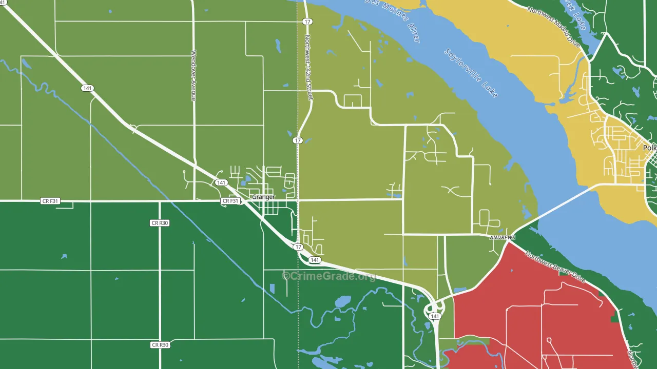Granger, IA Map of Robbery Rates