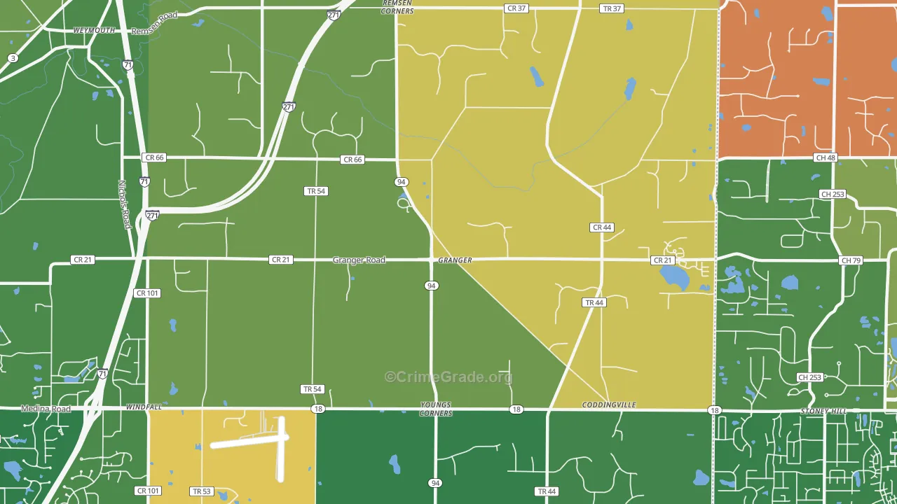 Granger, OH Map of Robbery Rates