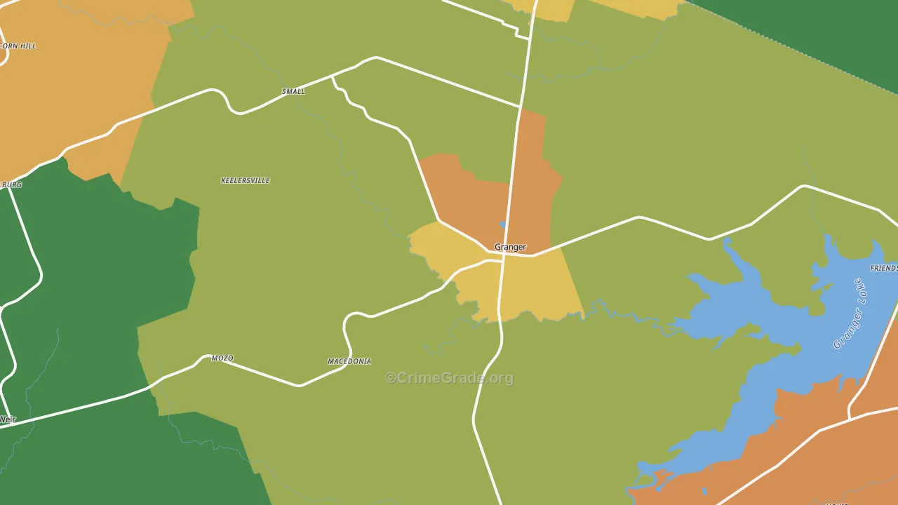 Granger, TX Map of Robbery Rates