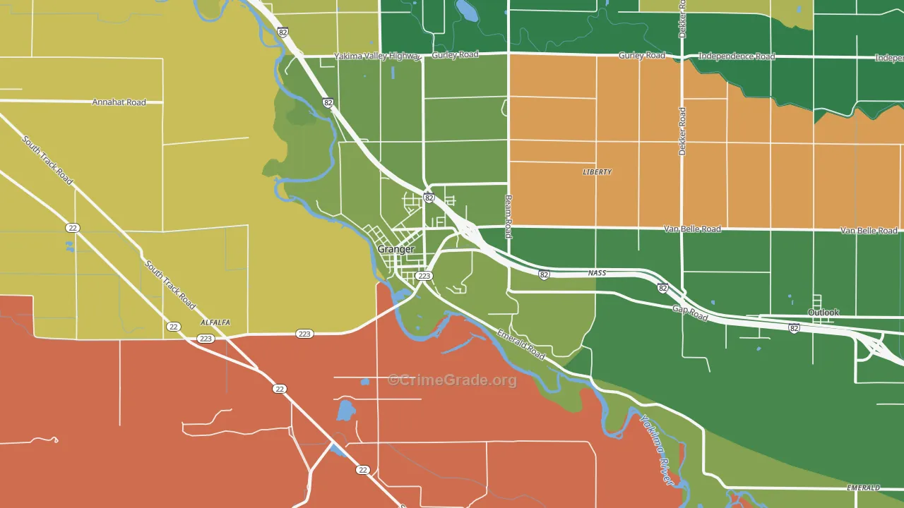 Granger, WA Map of Robbery Rates