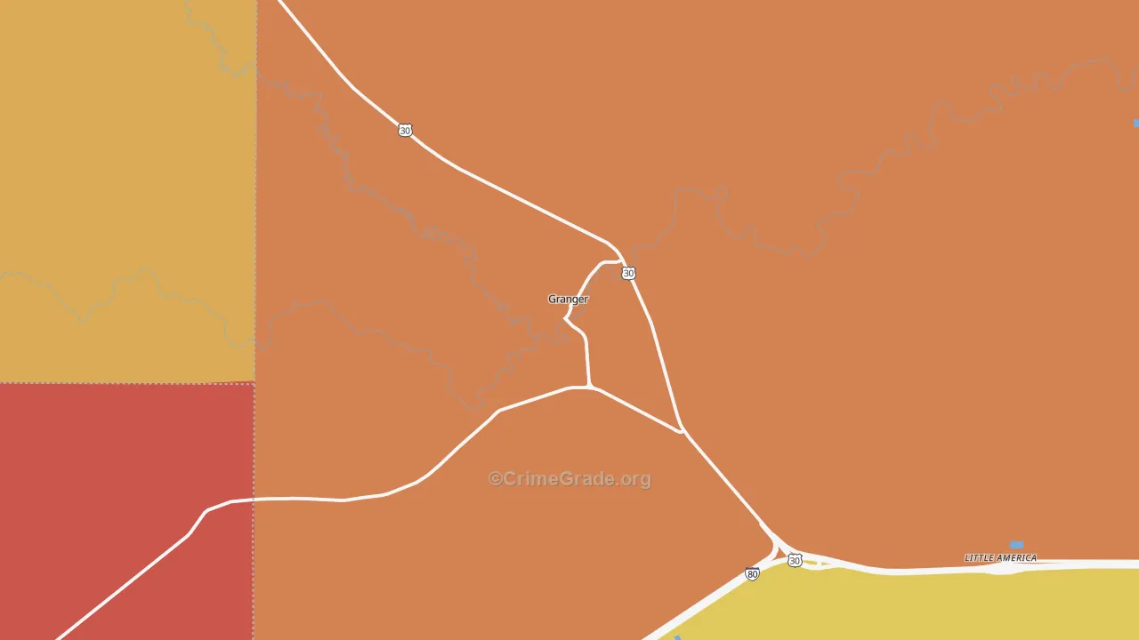 Granger, WY Map of Robbery Rates